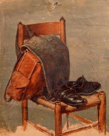 Georg Andreas Hoffmann Jahitasku ja kingad toolil Spain oil painting art